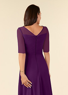 Azazie Naomi Mother of the Bride Dresses Grape A-Line Boatneck Pleated Chiffon Dress image6