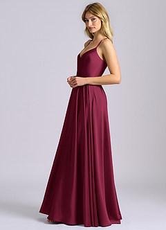 Azazie Truce Robes à essayer chez vous Robe Trapèze en Satin extensible Bourgogne image5