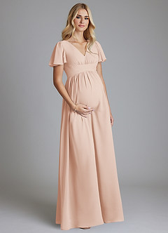 Azazie Verna Maternity Bridesmaid Dresses A-Line V-Neck Ruched Chiffon Floor-Length Dress image3