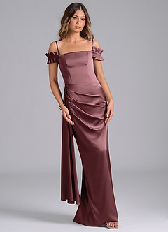 Azazie Kalysia Bridesmaid Dresses Vintage Mauve Mermaid Off the Shoulder Stretch Satin Convertible Dress image4