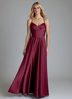 Azazie Alaia Final Sale Mulberry A-Line Corset Stretch Satin Dress image1