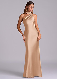 Azazie Seona Bridesmaid Dresses English Rose Mermaid One Shoulder Stretch Satin Dress image7