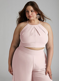 Azazie Kenzi Bridesmaid Dresses Blushing Pink Pleated Chiffon Jumpsuit image11