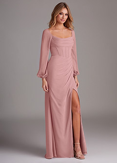 Azazie Charissa Bridesmaid Dresses Dusty Rose Sheath Long Sleeve Chiffon Dress image5
