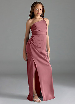 Azazie Eren Junior Desert Rose Sheath Pleated Stretch Satin Dress image4