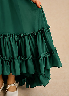 Azazie Kass Blumenmädchenkleider A-Linie Plissee Chiffon Kleid Smaragd image7