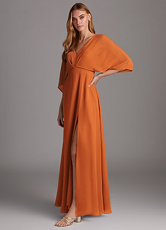 Azazie Rebecca Final Sale Black A-Line V-Neck Long Sleeve Chiffon Dress image8