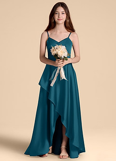 Azazie Prisha Junior A-Linie Plissee Stretch-Satin Kleid Tintenblau image6