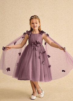 Azazie Staria Robe Demoiselle D'honneur Fillette Robe Princesse en Tulle Rayé Mauve Vintage image4