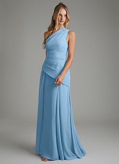 Azazie Holly Bridesmaid Dresses Steel Blue A-Line Corset Chiffon Dress image5