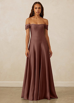 Christian Siriano Bridal for Azazie 1002 Bridesmaid Dresses Espresso A-Line Off the Shoulder Stretch Satin Convertible Dress image3