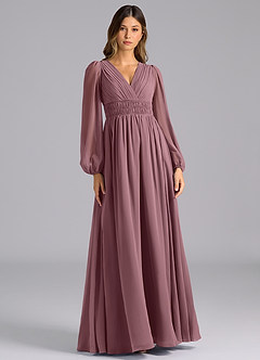 Azazie Palerma Bridesmaid Dresses Amethyst A-Line Long Sleeve Chiffon Dress image1