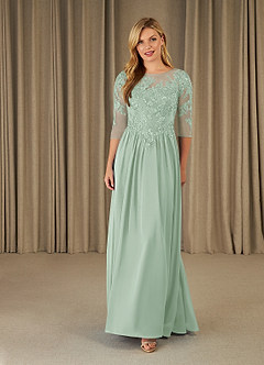 Azazie Mirielle Mother of the Bride Dresses Agave A-Line Scoop Lace Chiffon Dress image1