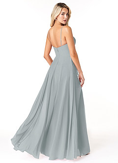 Azazie Emerald Bridesmaid Dresses Dolphin Grey A-Line Ruffled Chiffon Dress image3