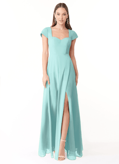 Azazie Hainsly Bridesmaid Dresses Aqua A-Line Sweetheart Neckline Chiffon Dress image1
