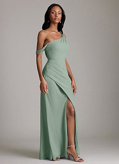 Azazie Madelyn Bridesmaid Dresses Silver Sage Mermaid One Shoulder Chiffon Convertible Dress image5