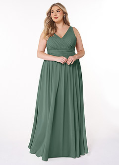 Azazie Kora Bridesmaid Dresses Sea Moss A-Line Pleated Chiffon Dress image10