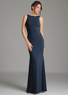 Azazie Gwen Bridesmaid Dresses Dark Navy Mermaid Pleated Premium Stretch Jersey Dress image4