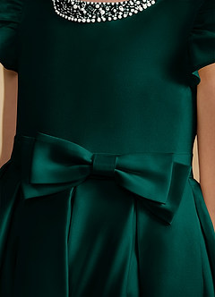 Azazie Pearl Flower Girl Dresses Pine Ball-Gown Pleated Matte Satin Dress image7