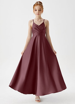 Azazie Avelina Junior Sangria A-Line Pleated Stretch Satin Dress image5