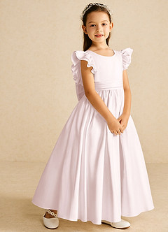 Azazie Piglette Robe Demoiselle D'honneur Fillette Robe Trapèze en Mat Satiné Nœud Rose Pâle image5