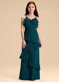 Azazie Evara Junior Pine A-Line Chiffon Dress image3