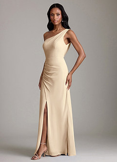 Azazie Madelyn Vestidos de damas de honor Vestido de Champán de Gasa de Corte Sirena Convertible con Hombro unilateral image6