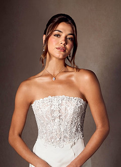 Azazie Lewena Robes de mariée Robe Sirène en Crêpe Dos Satin Dentelle Blanc Diamant Moka image3