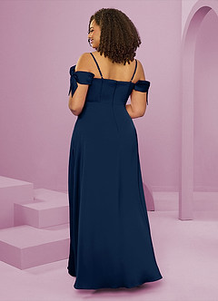 Barbie ♥ Azazie Jurken voor bruidsmeisjes Jurk van Stretch Satijn met A-Lijn Off the Shoulder Donkere Marine image2