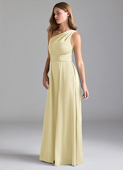 Azazie Dallas Bridesmaid Dresses Lemon Sorbet A-Line One Shoulder Stretch Satin Dress image5