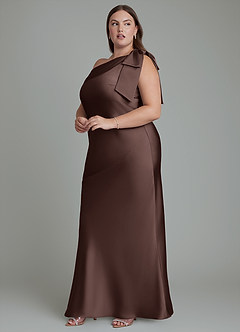 Azazie Yuanna Bridesmaid Dresses Ganache Mermaid One Shoulder Stretch Satin Dress image13