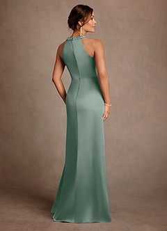 Azazie Lawrence Mother of the Bride Dresses Silver Sage A-Line Pleated Stretch Satin Dress image3