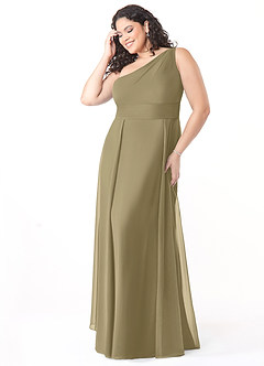 Azazie Dallas Vestidos de damas de honor Vestido de Musgo Verde de Gasa de Corte en A con Hombro unilateral image8