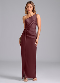 Azazie Naria Final Sale Sangria Sheath One Shoulder Stretch Satin Dress image1