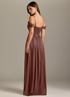 Azazie Calianna Bridesmaid Dresses Espresso A-Line Off the Shoulder Stretch Satin Convertible Dress image10