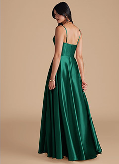 Azazie Elle Bridesmaid Dresses Emerald A-Line with Pockets Metallic Satin Dress image2