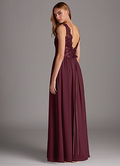 Azazie Elly Bridesmaid Dresses Cabernet A-Line Lace Scoop Neck Chiffon Dress image5