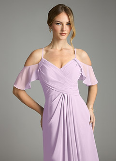 Azazie Dakota Vestidos de damas de honor Vestido de Lila Esmerilada de Gasa de Corte en A con Cuello en V plisado image7