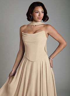 Azazie Ira Robes de demoiselle d'honneur Robe Trapèze en Mousseline de soie Corset Champagne image7