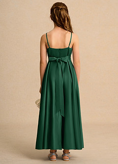 Azazie Pebbles Girls Formal Flower Girl Dresses Dark Green A-Line Pleated Matte Satin Dress image2