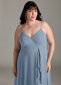 Azazie Akita Robes de demoiselle d'honneur Robe Trapèze en Mousseline de soie Bleu Poussiéreux image9