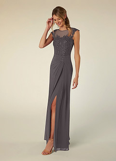 Azazie Libby Mother of the Bride Dresses Steel Grey A-Line Scoop Sequins Chiffon Dress image3