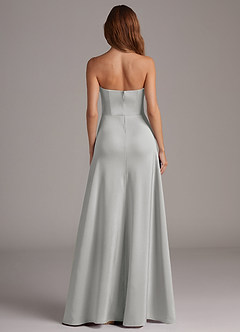 Azazie Wren Robes de demoiselle d'honneur Robe Trapèze Convertible en Satin extensible Sans bretelle Argent image5