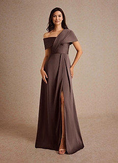 Azazie Milton Mère de la mariée Robes Robe Trapèze en Satin extensible Plissée Ganache image10