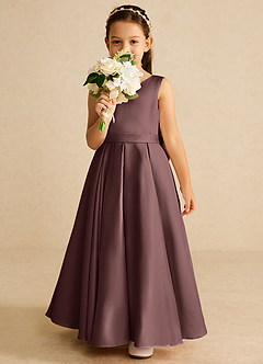 Azazie Pipsy Robe Demoiselle D'honneur Fillette Robe Trapèze en Mat Satiné Arc Expresso image5