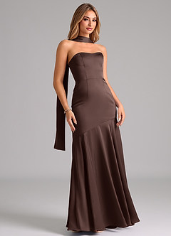 Azazie Shiloh Vestidos de damas de honor Vestido de Ganache de Satén Elástico de Corte Sirena Convertible con Sin tirantes image3