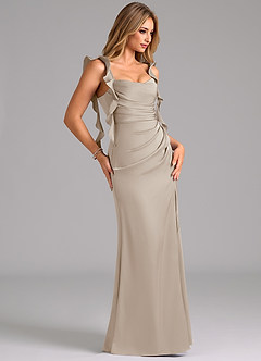 Azazie Jessamine Brautjungfernkleider A-Linie Korsett Stretch-Satin Kleid Frost image4