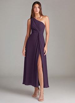 Azazie Brooke Bridesmaid Dresses Plum A-Line One Shoulder Chiffon Dress image1