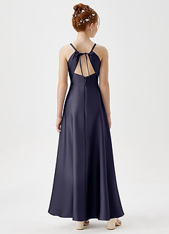 Azazie Avelina Junior Abito A-Line in Raso Elasticizzato Plissettato Stormy image6