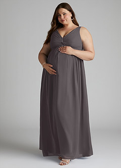 Azazie Yetta Maternity Bridesmaid Dresses A-Line V-Neck Gathered Chiffon Floor-Length Dress image9